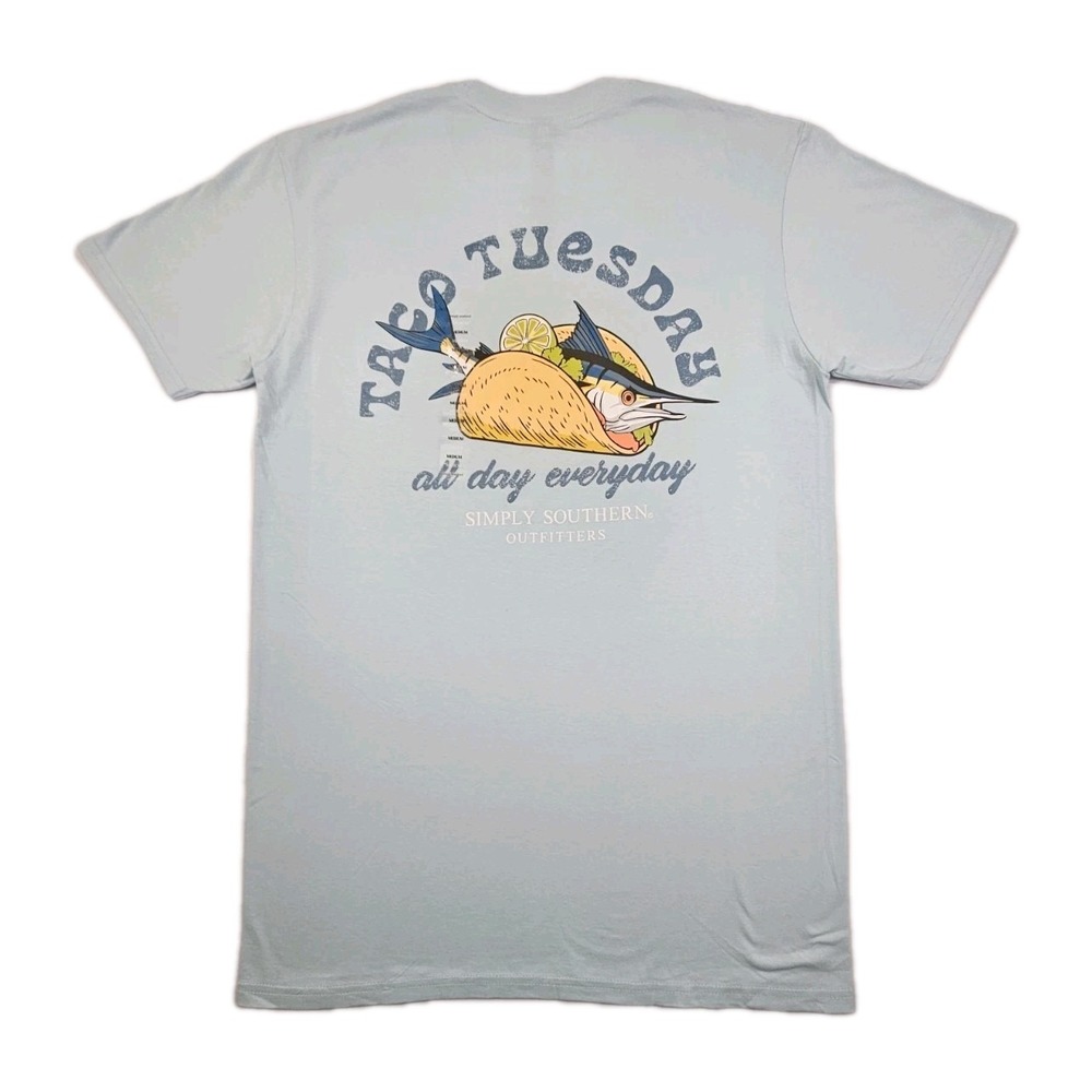 Simply Southern Outfitters Taco Tuesday Everyday Mens M SS Shirt Fishing Marlin
